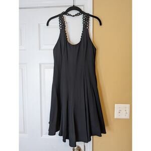 Vintage 90s Minimalist Little Black Dress Crochet Strap Susan Roselli for Vijack